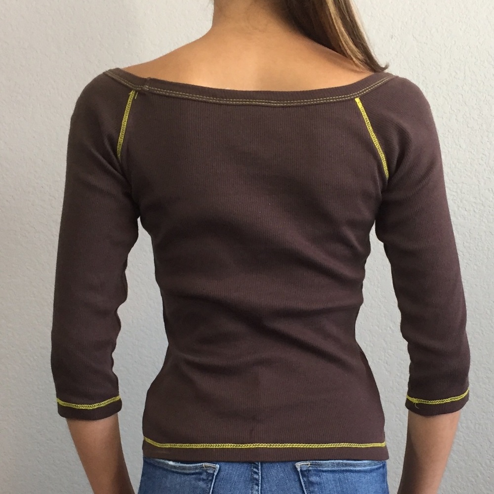 Cowgirl Brown Ribbed Shirt with 3/4 Sleeves - Picture 2 of 2